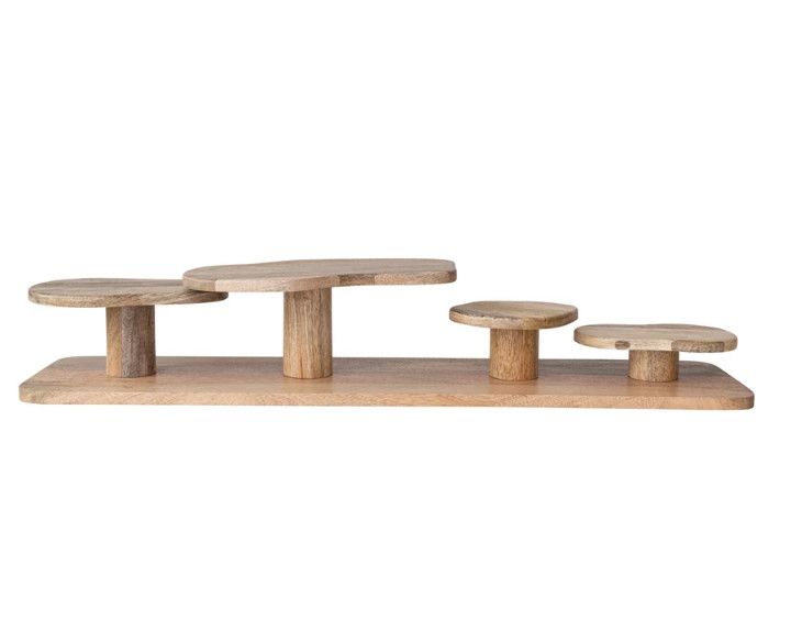 Mango Wood Serving Board w/ 4 Attached Organic Shaped Pedestals, Natural