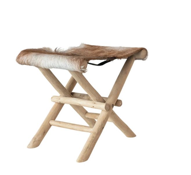 Teakwood &amp; Goat Fur Folding Stool
