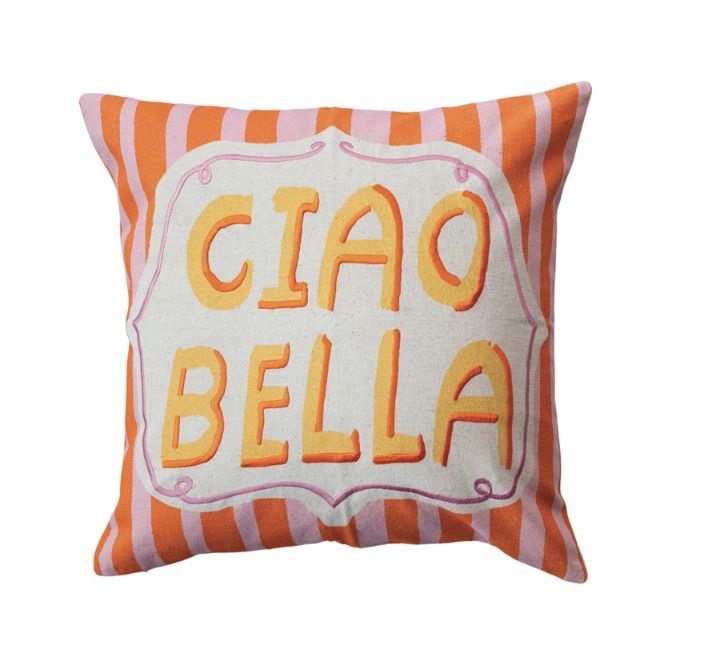 18&quot; Square Cotton &amp; Linen Printed Pillow