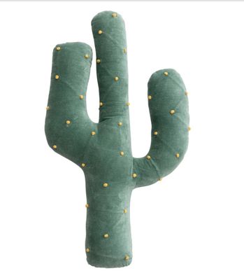 Cotton Velvet Cactus Shaped Pillow w/ Hand-Embroidered French Knots