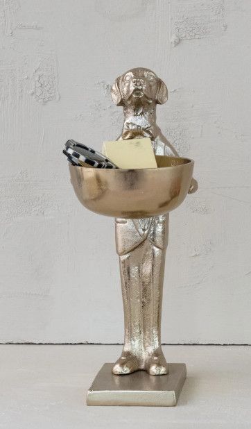 Cast Aluminum Labrador Holding Bowl, Gold Finish