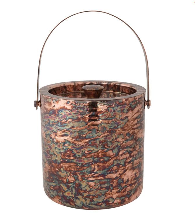 3 Quart Hammered Stainless Steel Double-Walled Ice Bucket, Oxidized Copper Finish