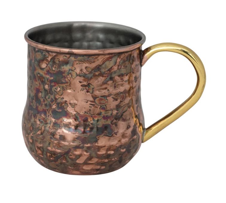 16 oz. Hammered Stainless Steel Mule Mug w/ Brass Handle, Oxidized Copper Finish