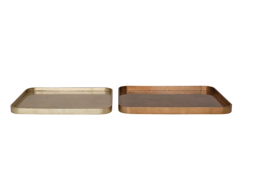MDF Lacquered Trays w/ Foil, Copper &amp; Gold Finish, Set of 2
