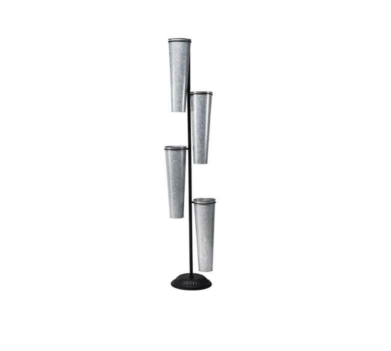 Metal Stand w/ (4) 6-1/4&quot; Round x 20&quot;H Removable Galvanized Metal Buckets