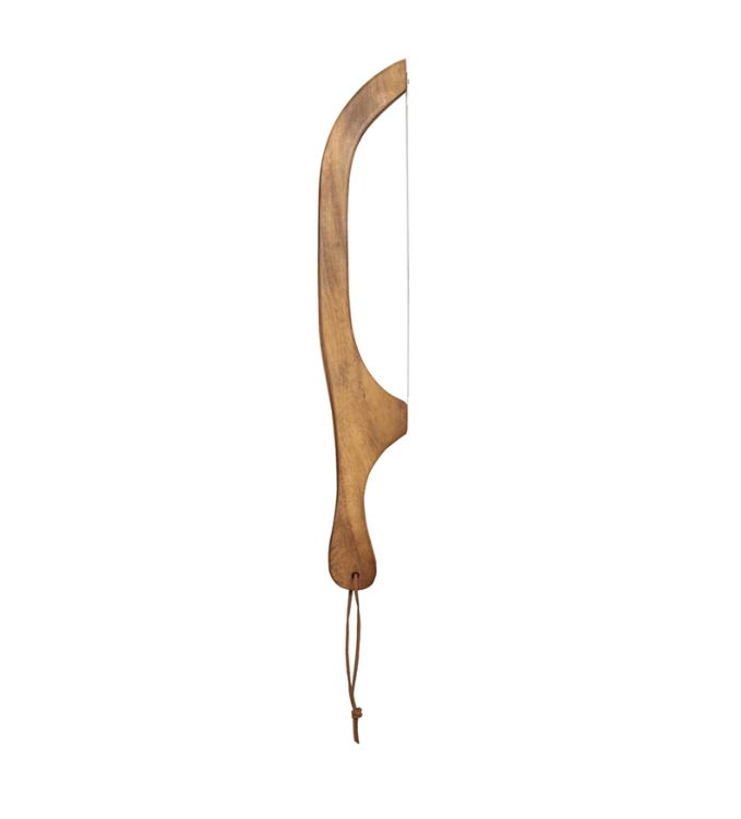 Wood Bread Bow Knife w/ Stainless Steel Blade &amp; Faux Leather Tie