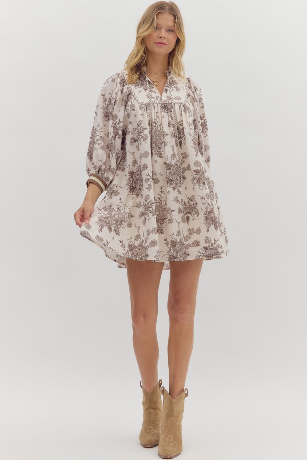 textured floral print mini dress