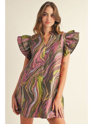 Short layered ruffled abstract sleeve dress