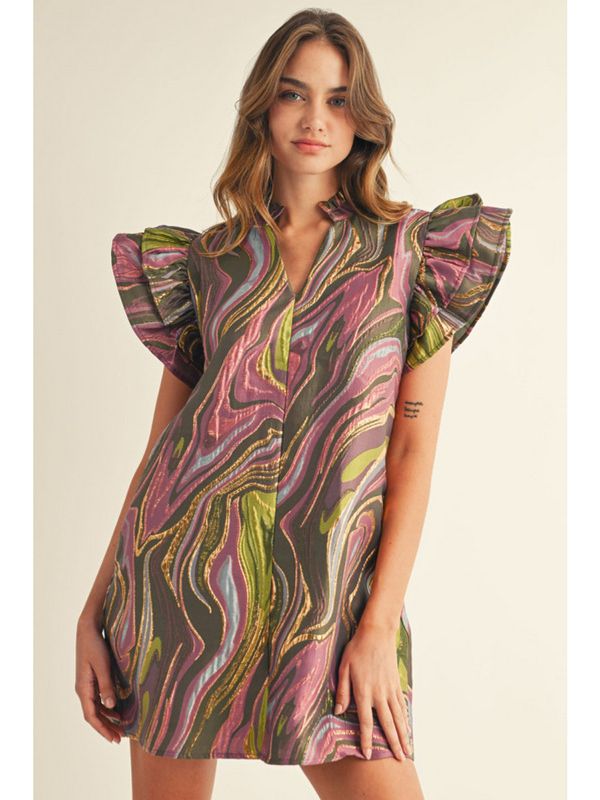 Short layered ruffled abstract sleeve dress