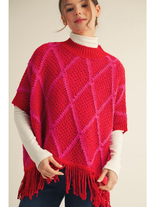 Diamond pattern sweater poncho top