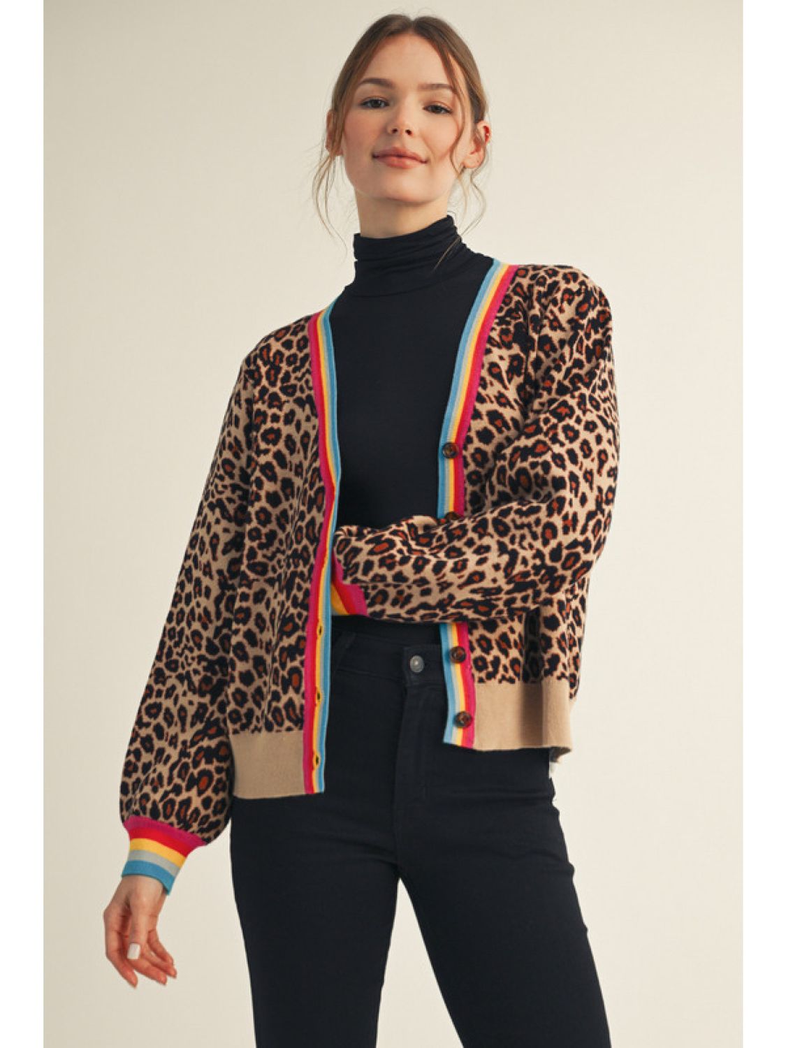 long sleeve button down leopard cardigan