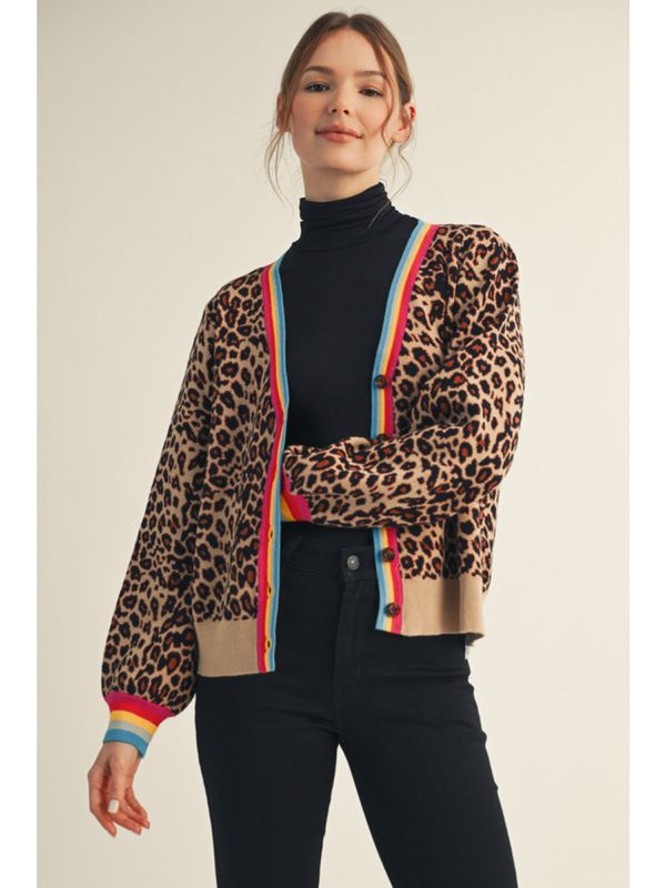long sleeve button down leopard cardigan