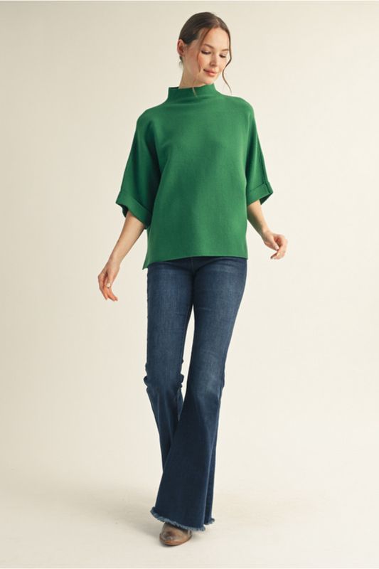 drop shoulder mock neck sweater top