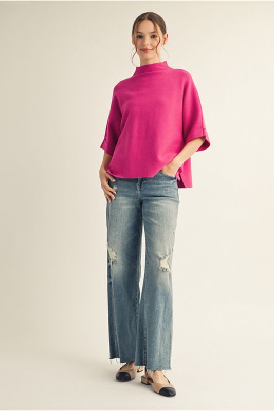 drop shoulder mock neck sweater top