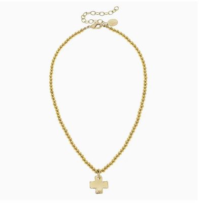 Gold Cross on Gold Beaded Necklace
