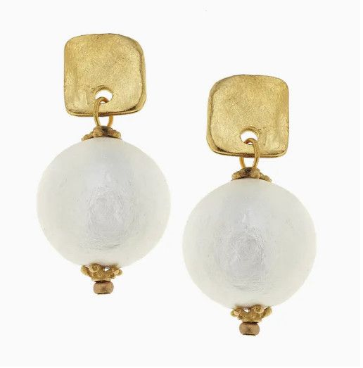 Gold Posts with Cotton Pearl Earrings