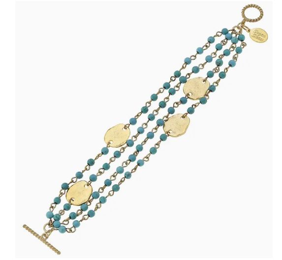 Multi-Strand Turquoise and Gold Round Bracelet