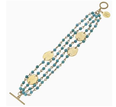 Multi-Strand Turquoise and Gold Round Bracelet