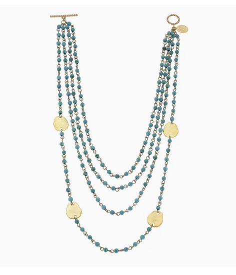Multi-Strand Turquoise with Gold Round Necklace