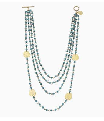 Multi-Strand Turquoise with Gold Round Necklace