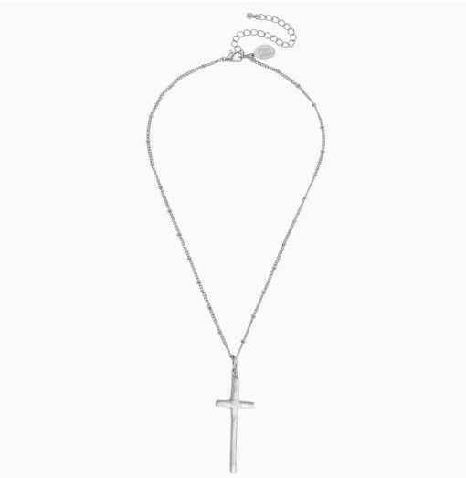 Silver Dainty Elongated Cross Necklace