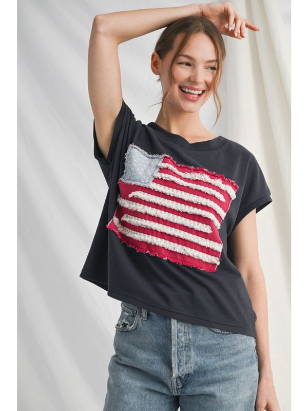 Navy American Flag Patchwork Shirt