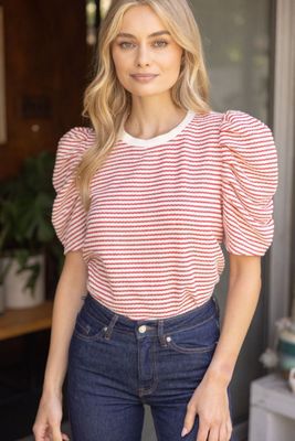 Textured Stripe Knit Short Sleeve Top