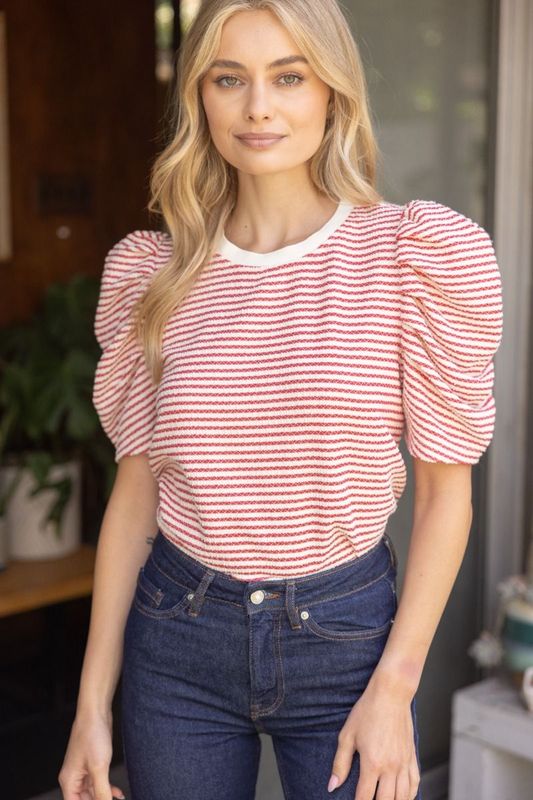Textured Stripe Knit Short Sleeve Top