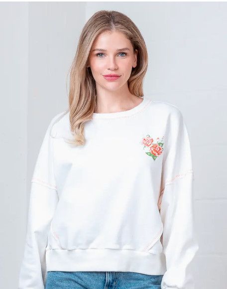 Long Sleeve Crew Neck Printed Sweat Shirt, Color: white multi, Size: S