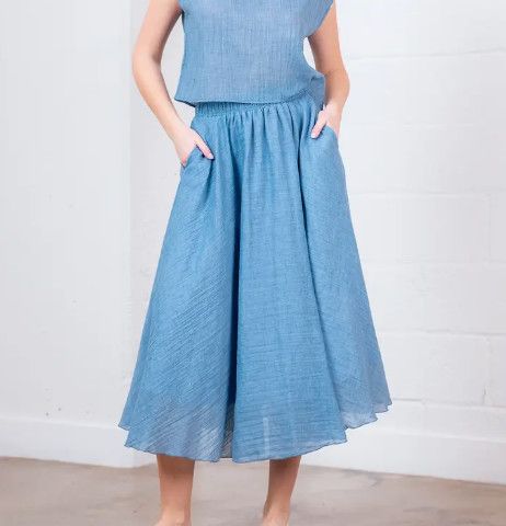 Maxi woven skirt, Size: S, Color: denim blue