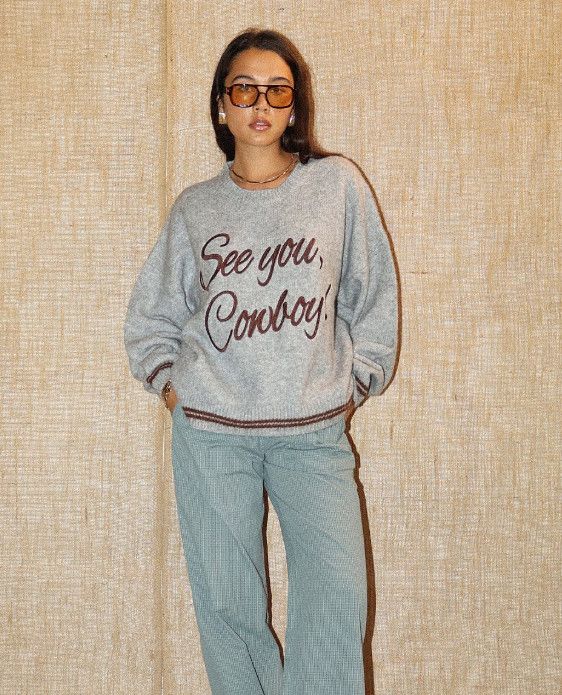 See you cowboy pullover sweater, Size: XS, Color: heather grey