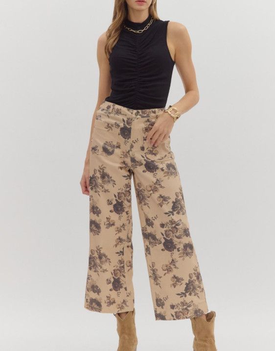 Floral pattern mid-rise ankle-length pants