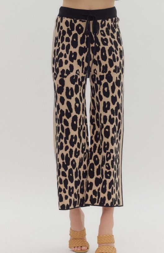 Animal print high-waist ankle-length sweater knit pull-on pants