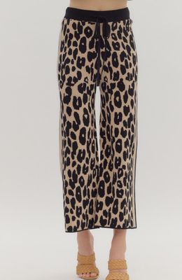Animal print high-waist ankle-length sweater knit pull-on pants