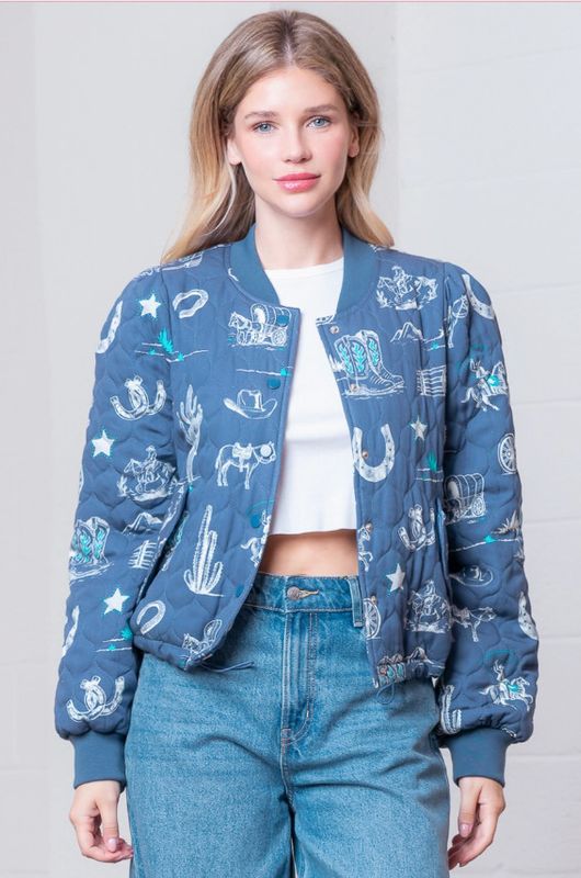 Western Printed L/S with Notched Collar Jacket