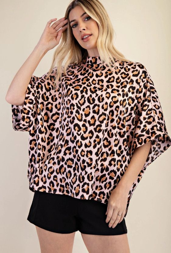 Mock Neck Oversize Top, Size: S, Color: pink