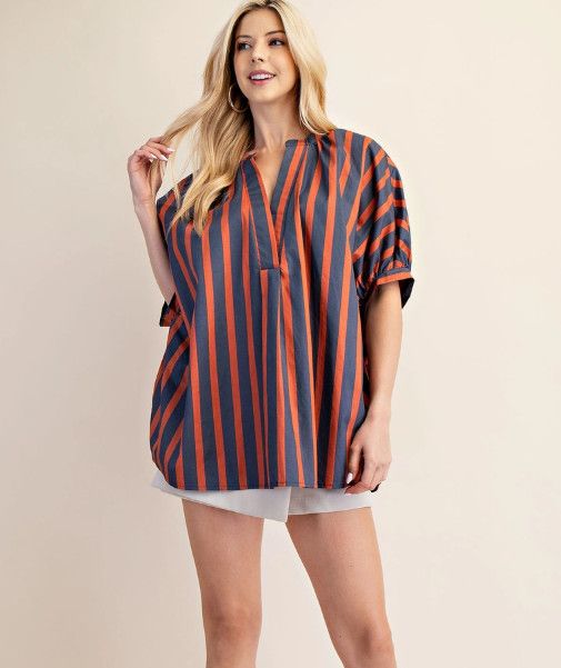 V-Neck Placket Oversized Top, Size: S, Color: charcoal
