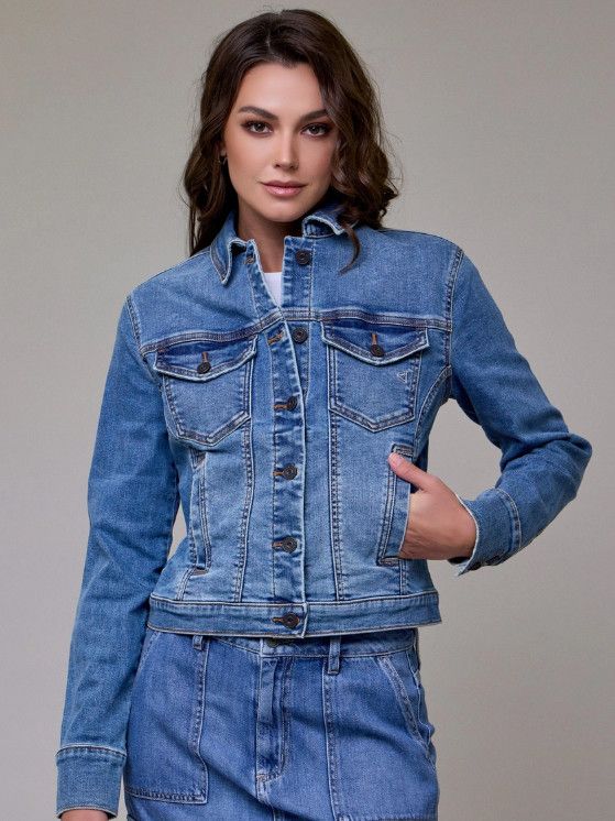 Fitted Stretch Trucker Jacket, Size: S, Color: medium