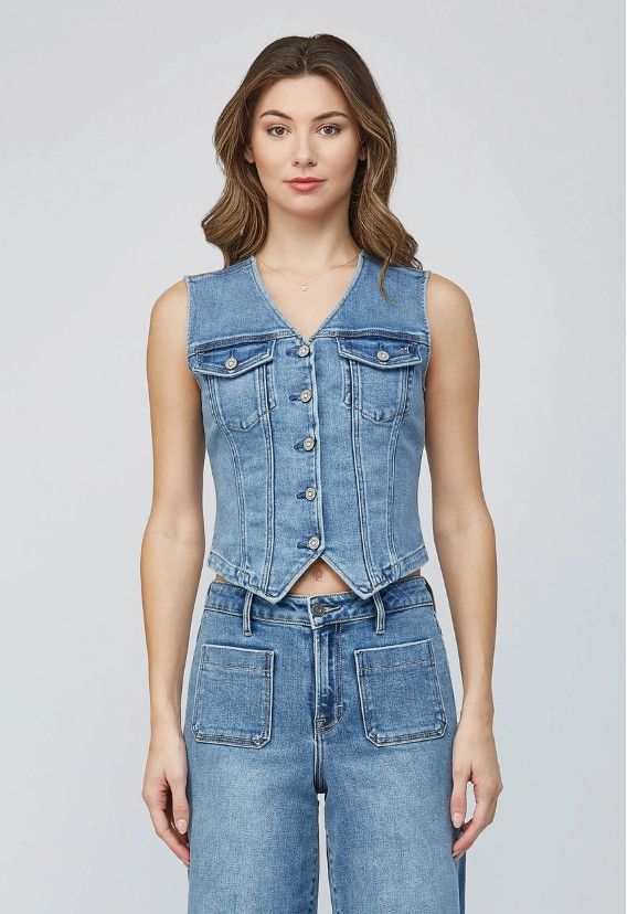 Fitted Denim Vest, Size: S, Color: medium dark