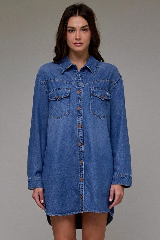 Super Soft Oversized Shirt Dress, Size: S, Color: medium