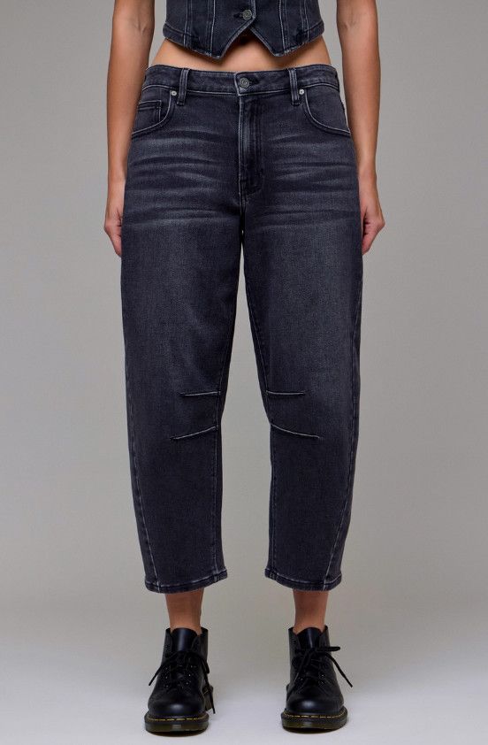 Stretch Cropped Barrel Jean, Size: 24, Color: medium grey