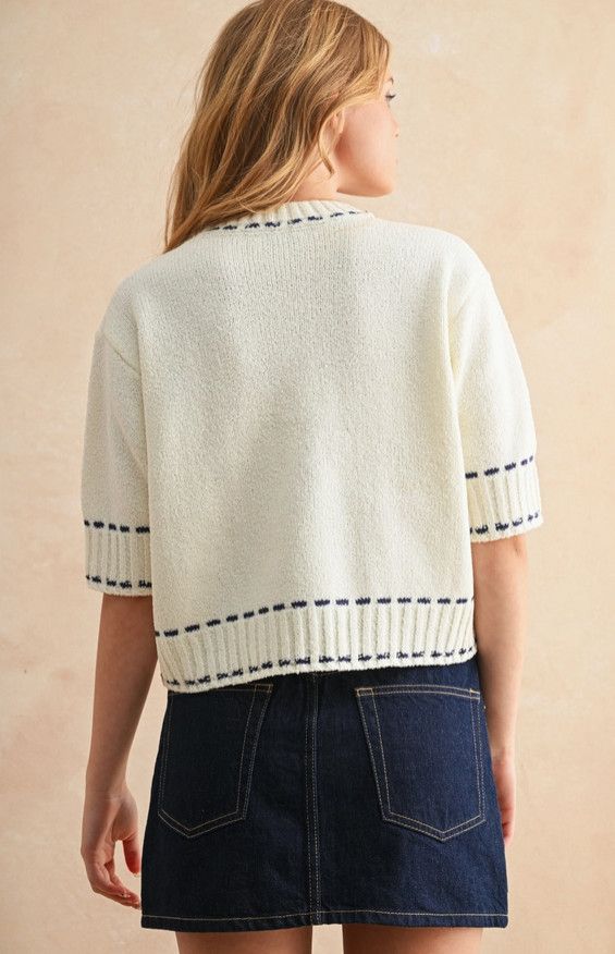 Stitch Effect Detail Short Sleeve Top