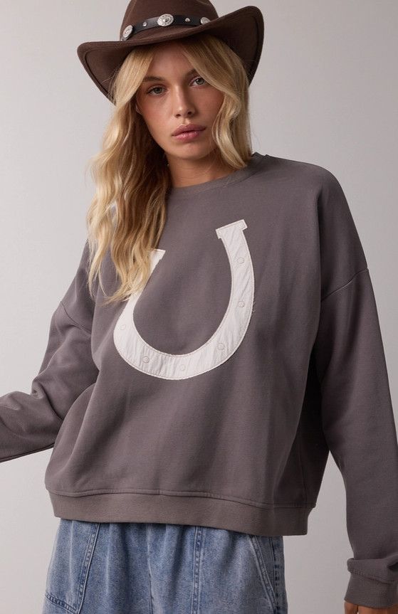 Horseshoe French Terry Pullover, Color: charcoal/white, Size: S