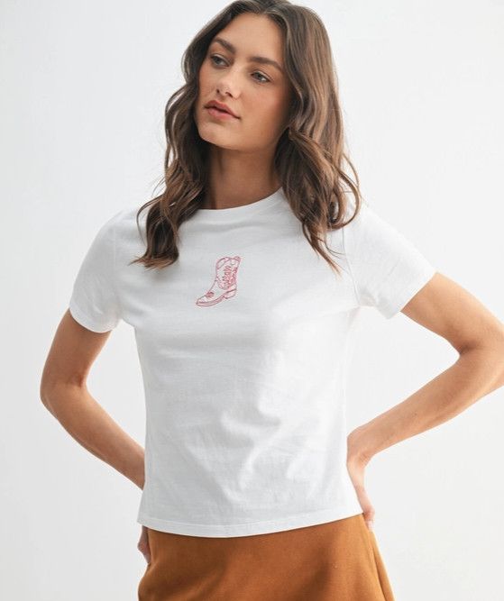 Western Embroidered Knit Top, Color: off white/red, Size: S