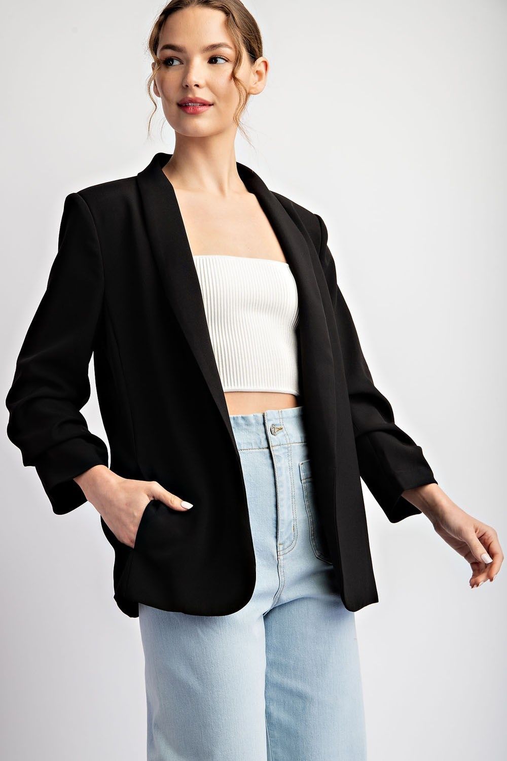 Shawl Lapel Blazer, Color: black, Size: S