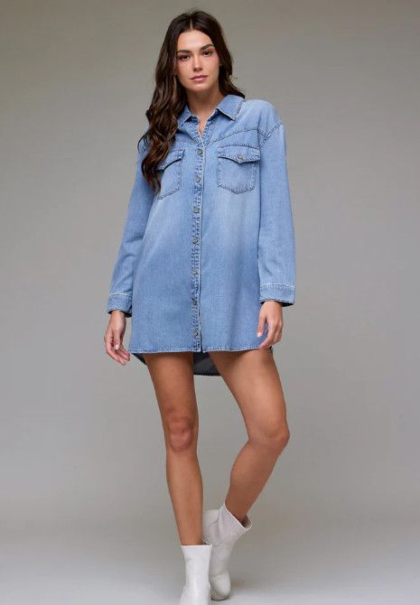 Super Soft Oversized Shirt Dress, Color: light wash, Size: S