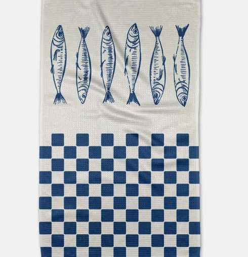 Sardine Check Blue Tea Towel