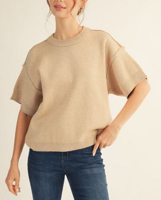 Drop shoulder comfy sweater top with raw edge detail