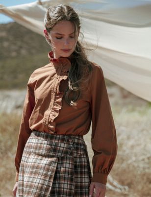 Long sleeves button down ruffle detail shirt