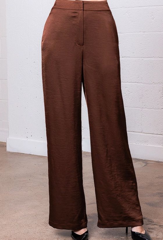 Loose fit solid pants, Color: brown, Size: S